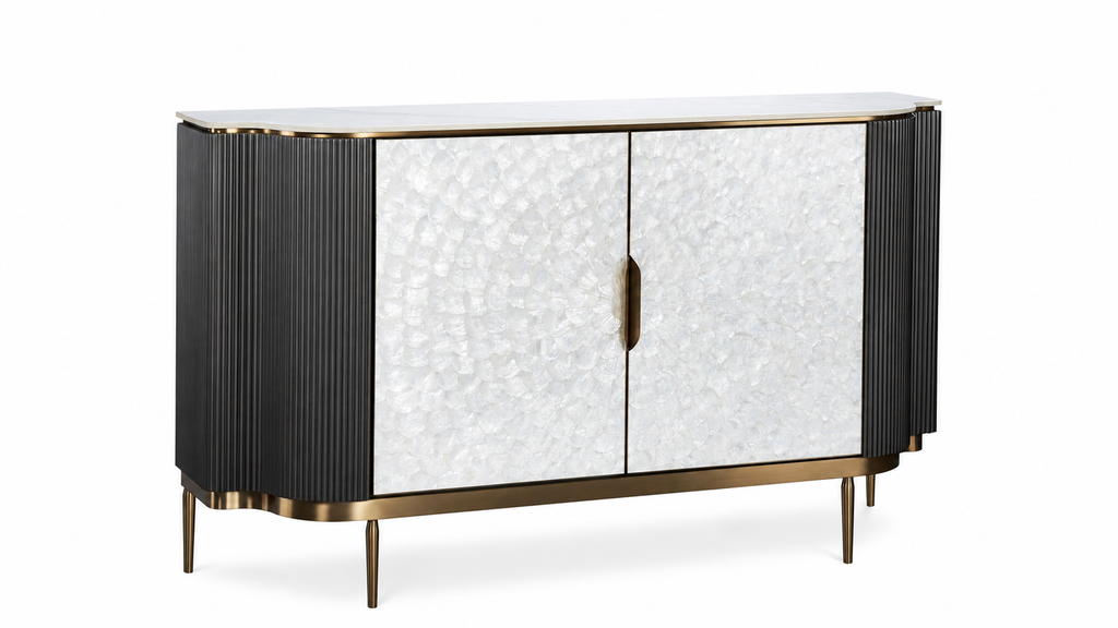 Solara grey and silver sideboard on a white background