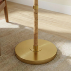 Stellar Wood Rattan Tube - Gold Brass Metal and White Linen Shade Floor Lamp