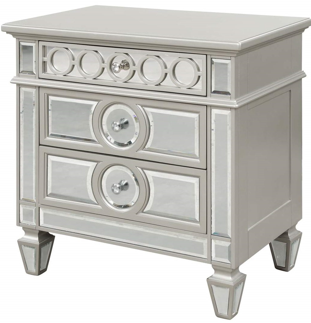 Galaxy Home Symphony 3 Drawer Nightstand in Silver GHF-808857505200