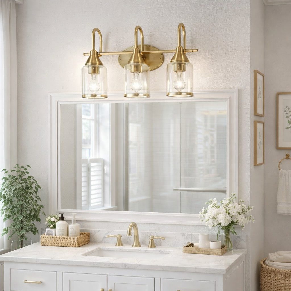 Twilight Three Lights Brushed Gold Contemporary Vanity Light