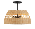 Twinkle 2-Light Rattan Semi-Flush Mount | Black Metal & Woven Farmhouse Ceiling Light