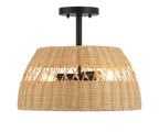 Twinkle 2-Light Rattan Semi-Flush Mount | Black Metal & Woven Farmhouse Ceiling Light