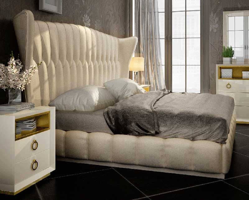 ESF Furniture - Velvet Queen Bed in Cream - VELVETBEDQS