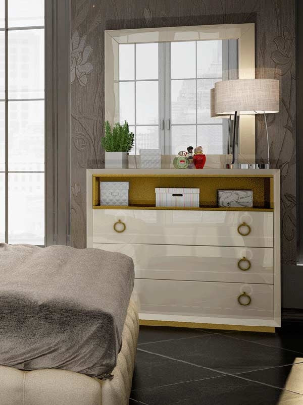 ESF Furniture - Velvet Single Dresser with Mirror in Cream - VELVETSDM