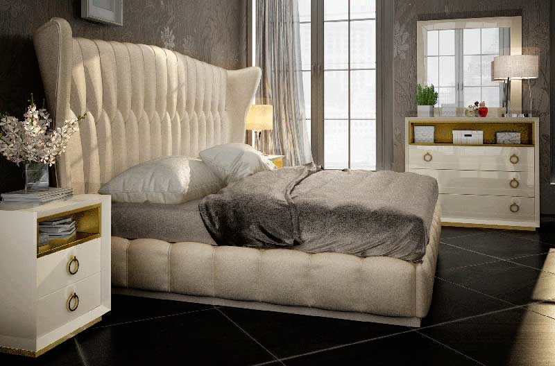 ESF Furniture - Velvet 7 Piece King Bedroom Set in Cream - VELVETEKB-7SET