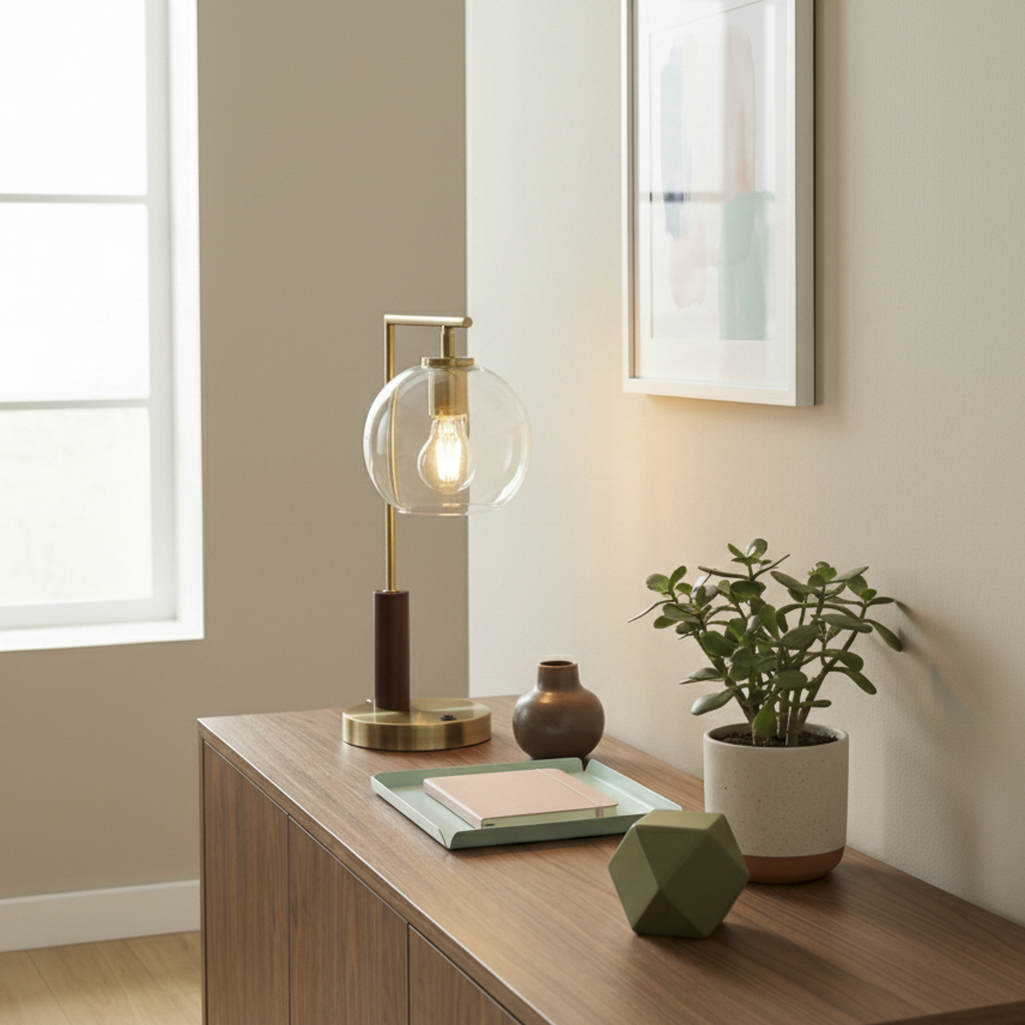 Wander Right Angle Glass Table Lamp - Bronze