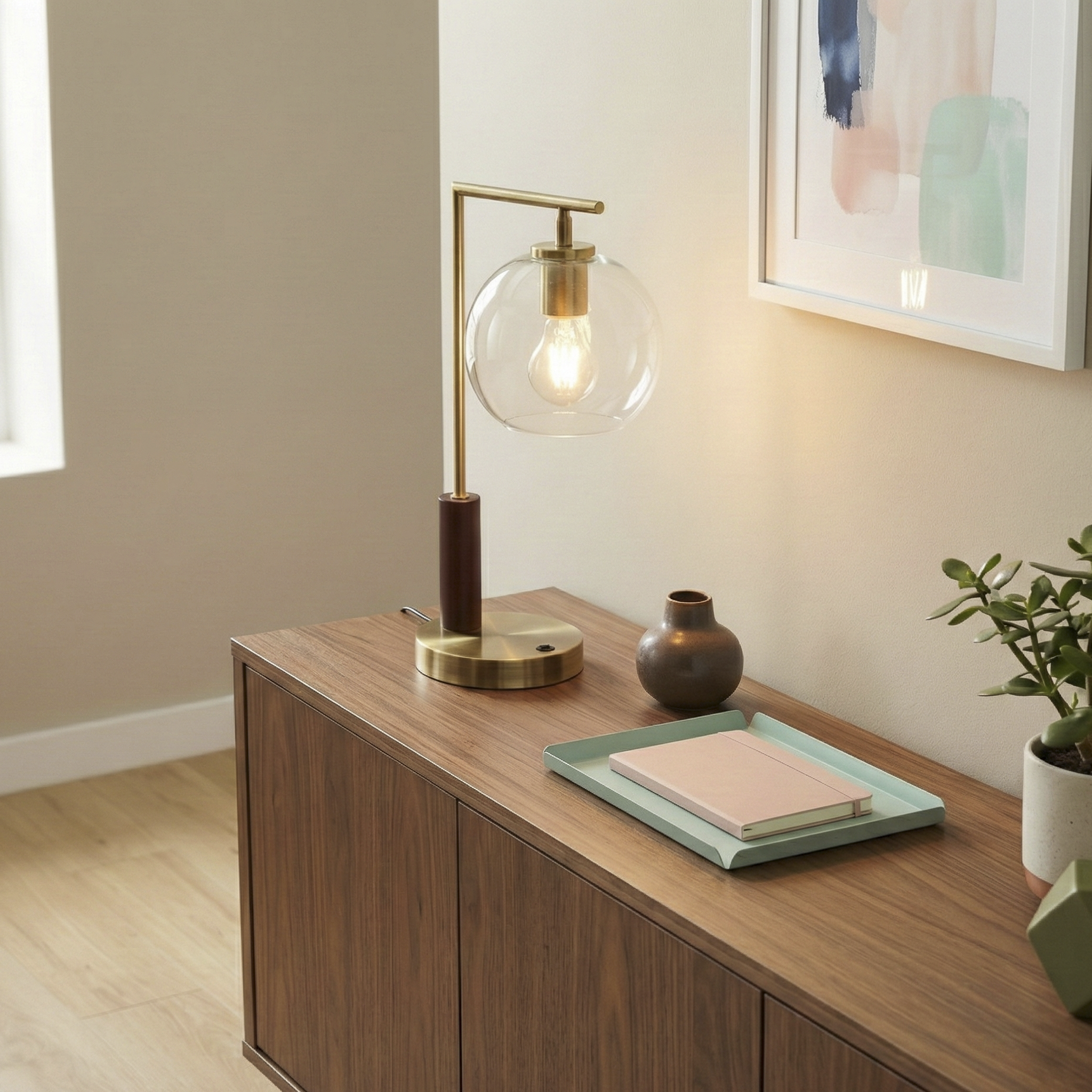 Wander Right Angle Glass Table Lamp - Bronze