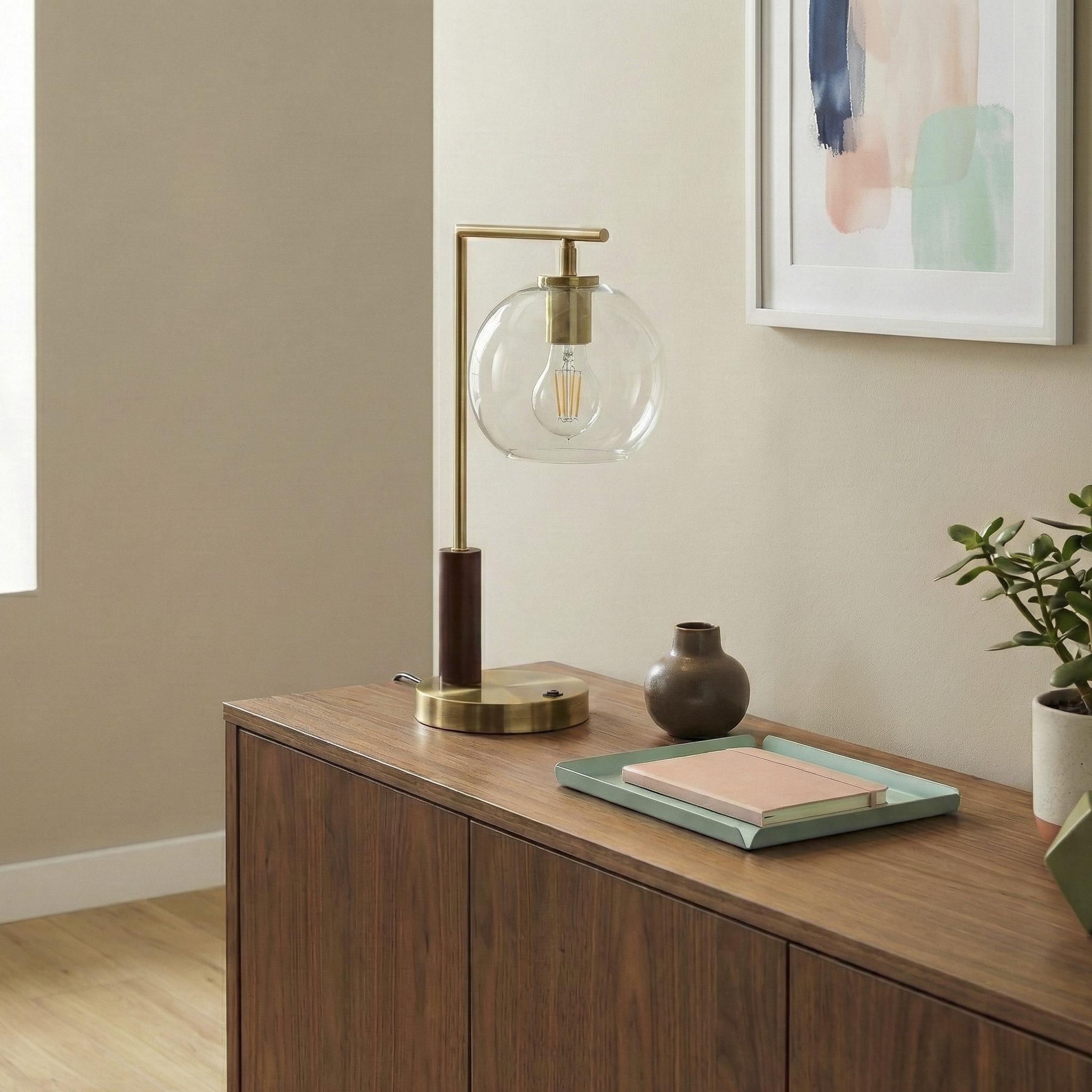 Wander Right Angle Glass Table Lamp - Bronze