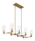 Willow Eight Lights Island With Clear Ribbed Glass Pendant Lamp - Satin Brass