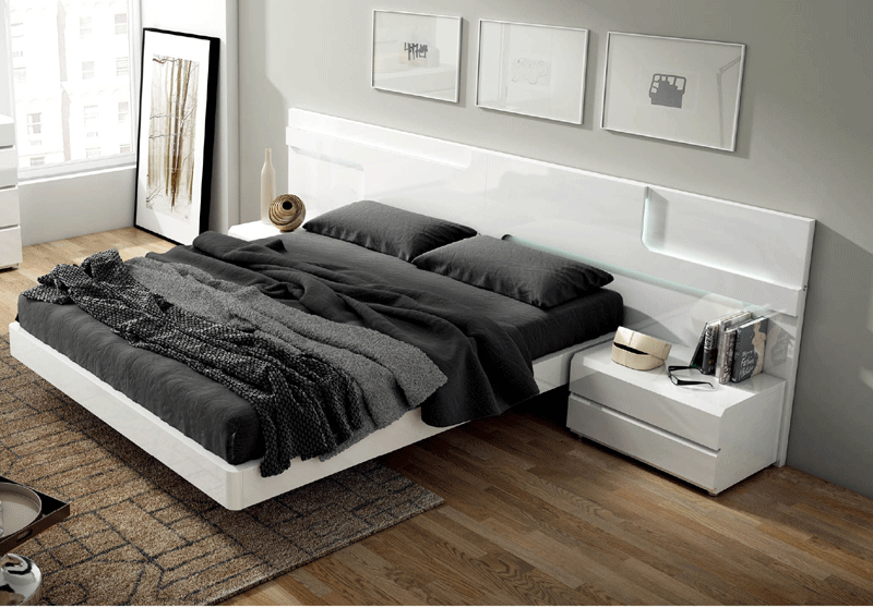 ESF Furniture - Sara King Bed with Wooden Slats in Glossy White - SARABEDKS