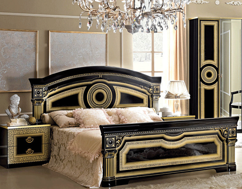 ESF Furniture - Aida King Panel Bed in Black-Gold - AIDABEDK.SBLACK-GOLD