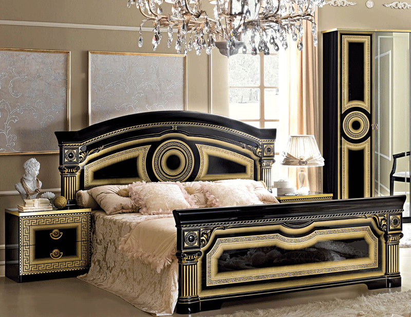 ESF Furniture - Aida 5 Piece Bedroom Queen Panel Bed Set in Black-Gold - AIDABEDQ.SBLACK-GOLD-5SET